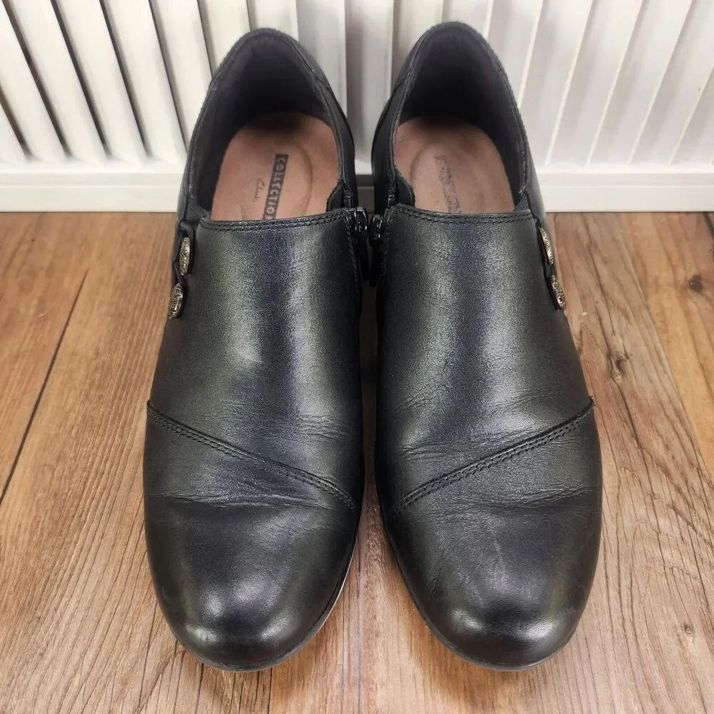 Clarks Emslie Warren Loafer Women 7.5 M Black Leather Modern Biker Low Top Shoes